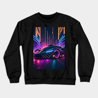 Dark Neon Sports Car in Japanese Neon City Crewneck Sweatshirt